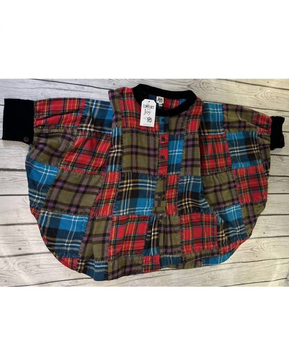 NEW IVY JANE women's flannel patchwork poncho in multi